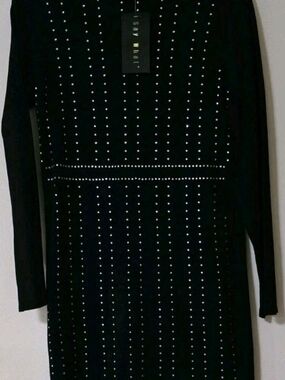 Say What? Black Long Sleeve Studded Midi Dress